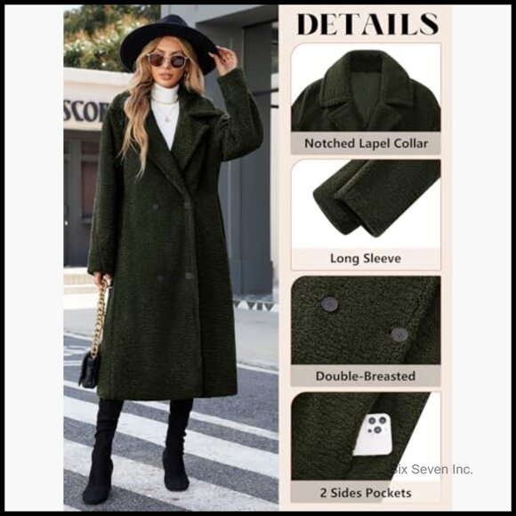 Faux Fur Oversized Double-Breasted Long Coat with Pockets - Picture 4 of 7